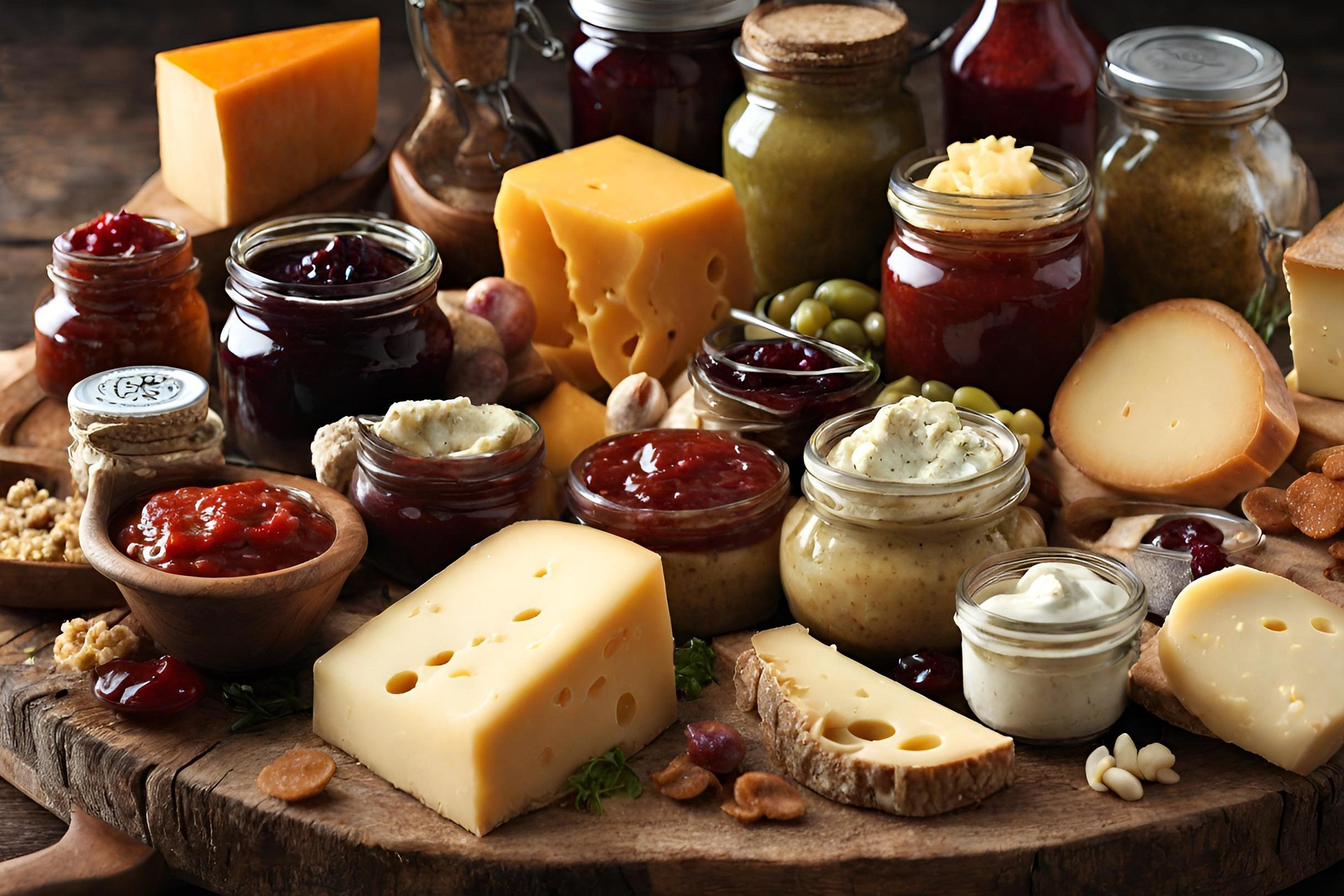 Tabla de quesos y alimentos gourmet